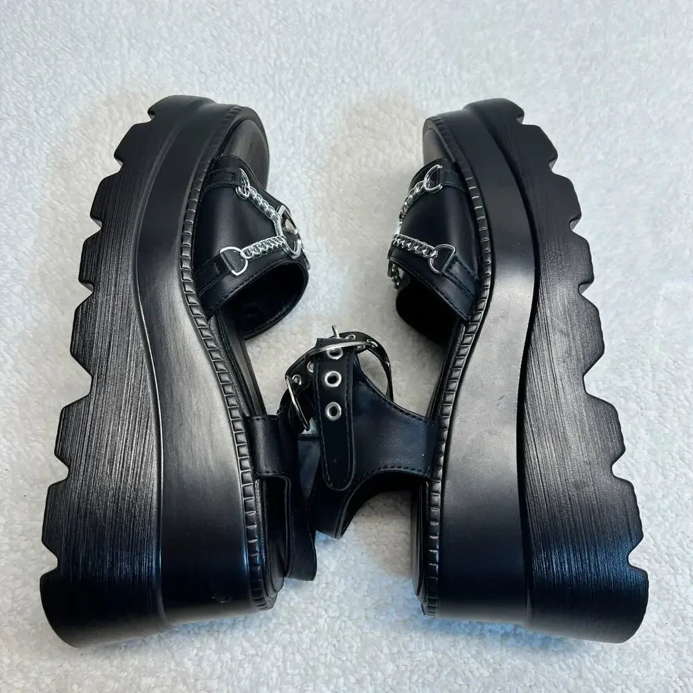 Womens Gothic Sandal Wedges Heart Chain Alternative Shoes Size 10
